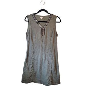 Lina Tomei Women's Olive Green 100% Linen Rhinestone Neckline Size M